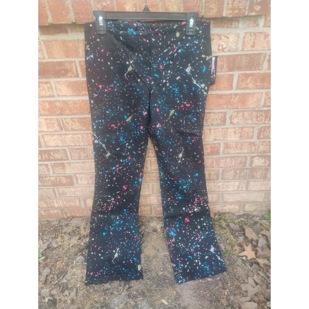 Vtg 90s Neon Paint Splatter Flared Pants High Waisted Retro Colorful Art Sz 9
